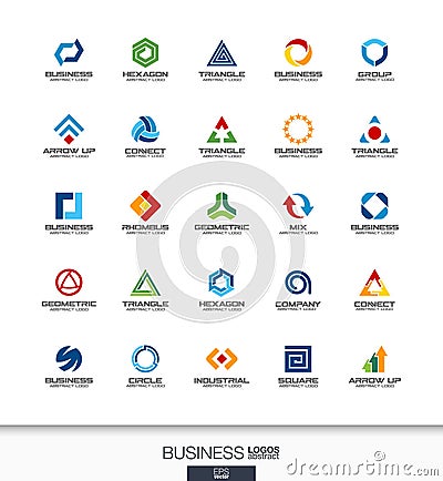 Abstract logo set for business company. Technology, banking, finance concepts. Industrial, development, marketing Vector Illustration