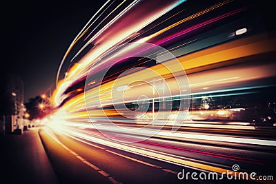 abstract long exposure traffic speed light trails in city street at night Stock Photo