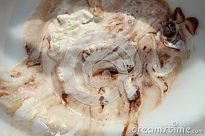 Abstract looking melted ice cream and chocolate syrup background. Stock Photo