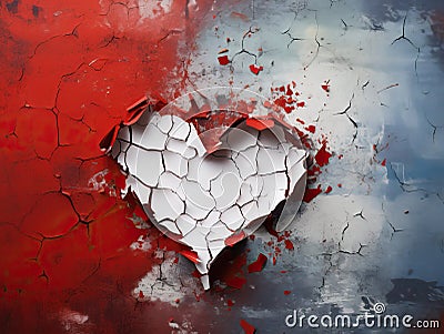 Abstract Love Concept Torn Heart on Aged Wall Stock Photo