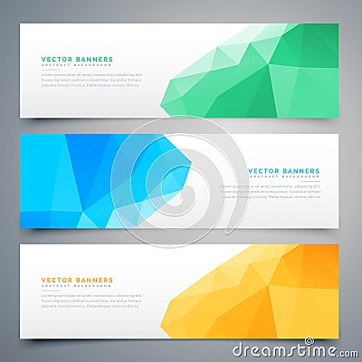 Abstract low poly colorful banners and headers set Vector Illustration