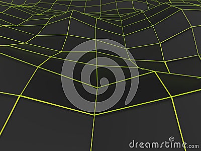 Abstract low poly environment with green lines Stock Photo