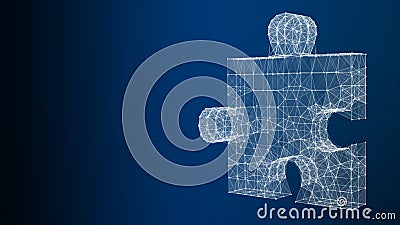 Abstract Low poly puzzle from lines and points. Wireframe mesh looks like constellation on dark blue background Cartoon Illustration