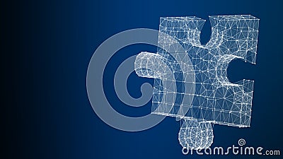 Abstract Low poly puzzle from lines and points. Wireframe mesh looks like constellation on dark blue background Cartoon Illustration