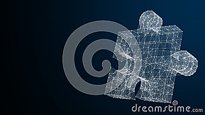 Abstract Low poly puzzle from lines and points. Wireframe mesh looks like constellation on dark blue background Cartoon Illustration