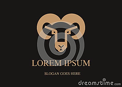 Abstract low poly Sheep Head logo design template gold on black Stock Photo