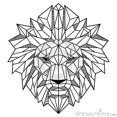 Abstract Low Polygon Lion Head Black And White Vector Illustration Vector Illustration