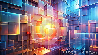 Abstract luminescent cube array a vivid display of interlocking geometric forms. Generative AI Stock Photo