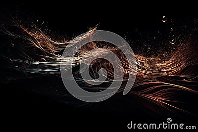 Abstract luminous energy flow wave isolated on black background made with generative AI Stock Photo