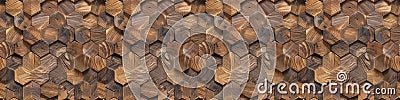 Abstract luxurious geometric hexagon wood background banner 3d texture background - Brown rustic rough wooden hexagonal shape, AI Stock Photo