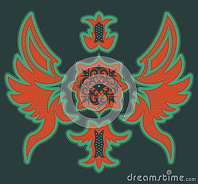 Abstract Luxurious tribal design - t-shirt graphic design with stitches and rivets Vector Illustration