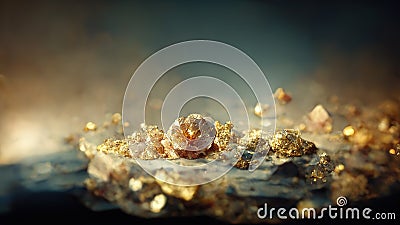 Abstract luxury background he with gems and crystals gold dust and light effects. 3D illustration Cartoon Illustration