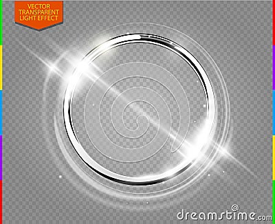 Abstract luxury chrome metal ring. Vector light circles and spark light effect (transparency in additional format only) Vector Illustration