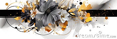 Abstract luxury floral watercolor banner with gold geometric elements. AIG35. Stock Photo