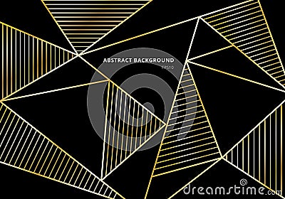 Abstract luxury gold polygonal pattern on black background. Beautiful template with golden geometric and line decoration Vector Illustration