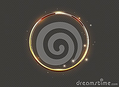 Abstract luxury golden glow ring on transparent background. Vector light circles spotlight and sparks light effect. Gold color Vector Illustration