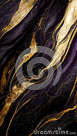 Abstract luxury marble background. Modern digital painting. Gold, black and purple colors Stock Photo