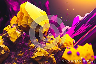 Abstract magenta and yellow colorful Mineral Structures with dust Stock Photo