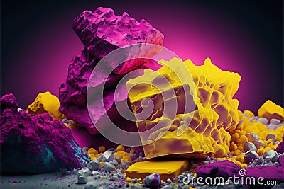 Abstract magenta and yellow colorful Mineral Structures with dust Stock Photo