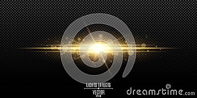 Abstract magic stylish light effect on a transparent background. Gold flash. Luminous dust and glares bokeh. Vector illustration Vector Illustration