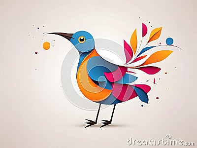 abstract magical flower paper bird vector. Stock Photo