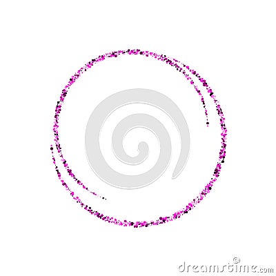 Abstract magical glowing purple banner. Round purple shiny frame with light bursts. Purple dust on celebratory banner Vector Illustration