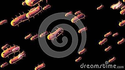 Abstract magnified under a microscope terry tuberculus sticks in space in neon rays. Close-up. 3D. 4K. Isolated black background Stock Photo