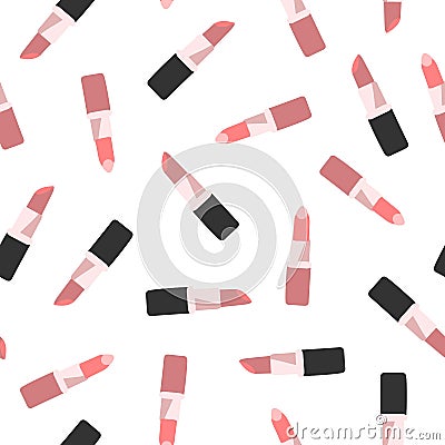 Abstract Makeup Seamless Pattern with Cute Pink Lipstick Cosmetic Graphic Ar Vector Illustration