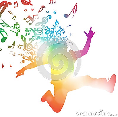 Abstract Man Jumping through Music Vector Illustration