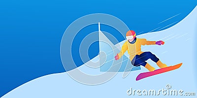 Abstract man skating on a snowboard on a blue background. Parallel Giant Slalom Vector Illustration