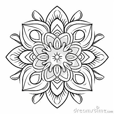 Abstract Mandala Coloring Page With Fluid Simplicity And Indian Motifs Stock Photo