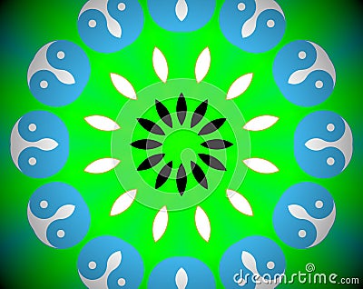 Abstract mandala illustration yin yang faces Cartoon Illustration