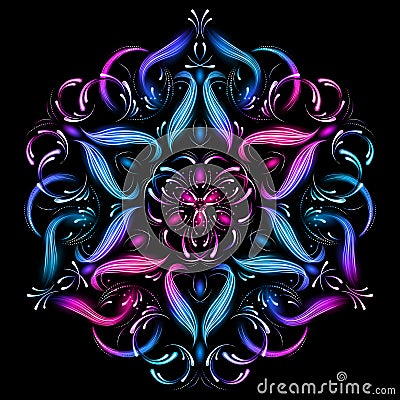 Abstract mandala sacred geometry illustration. Beautiful abstract fractal. Mysterious relaxation pattern. Yoga template Vector Illustration