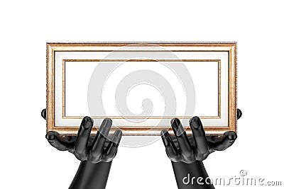 Abstract Mannequin Hands Holding Classic Wooden Photo Frame with Free Space for Your Design. 3d Rendering Stock Photo