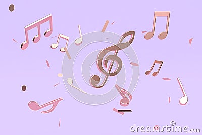 3d rendering abstract many metallic copper key note music floating violet-purple background Stock Photo