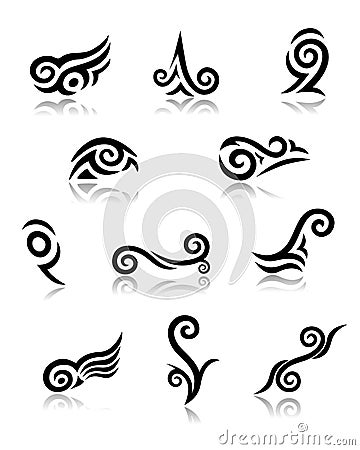 Abstract Maori Koru Tattoo Elements with Reflectio Vector Illustration