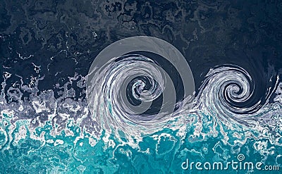 Abstract marble water background with tsunami waves. Cartoon Illustration