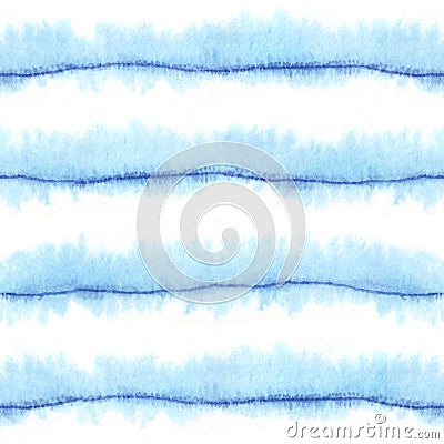 Abstract marine background. Blue stripes watercolor seamless pattern. Turquoise blue lines ornament. Isolated on white backdrop. Stock Photo