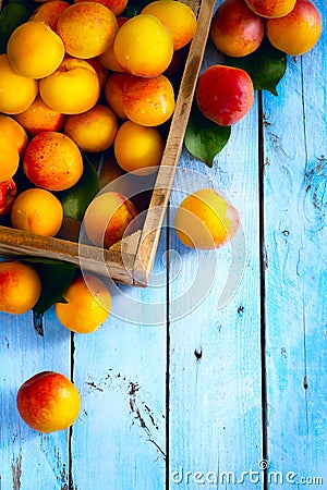 Abstract market background fruits on a wooden background Stock Photo