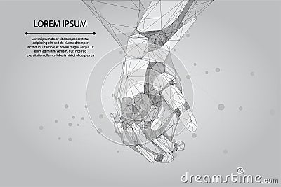 Abstract mash line and point human and robot hands together. Future technological business. Low poly artificial intelligence Vector Illustration