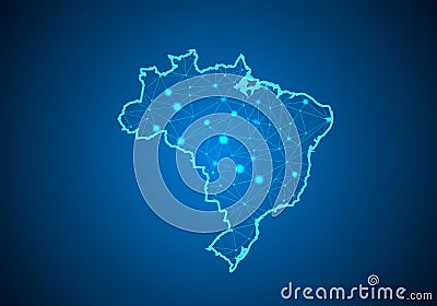 Abstract mash line and point scales on dark background with Map of brazil. Vector Illustration