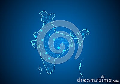 Abstract mash line and point scales on dark background with Map of india. Vector Illustration