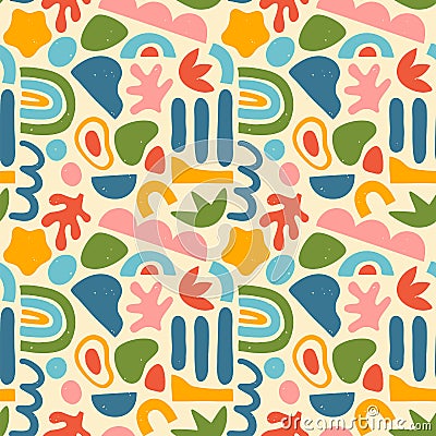 Abstract matisse inspired seamless pattern with colorful freehand doodles Vector Illustration