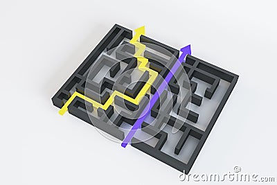 Abstract maze with arrows on white background. Easy way, solution and complication concept. Stock Photo