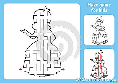 Abstract maze. Sweet princess. Game for kids. Puzzle for children. Labyrinth conundrum. Find the right path. Education worksheet. Vector Illustration