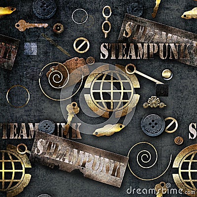 Abstract mechanical elements steampunk background illustration Cartoon Illustration