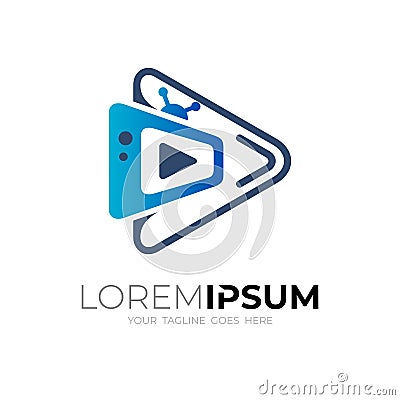 Abstract media logo with play design illustration Vector Illustration