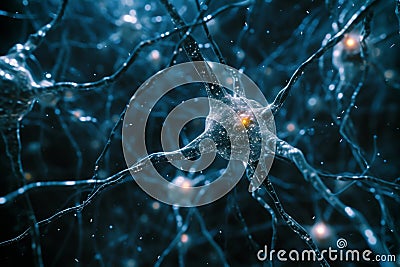 Abstract medical background. Neurons brain cells. Network of neurons in human brain. Microscope view of a cell Stock Photo