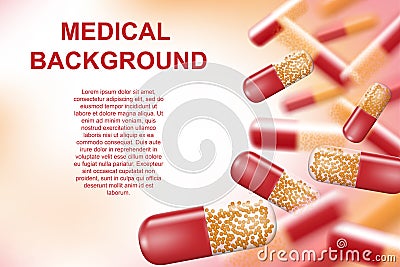 Abstract Medical banner ads. Realistic painkillers pills, antibiotics, vitamins, medical supplies and capsules. Vector Vector Illustration