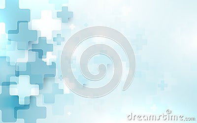 Abstract medical cross shape medicine and science concept on soft blue background. Vector Illustration